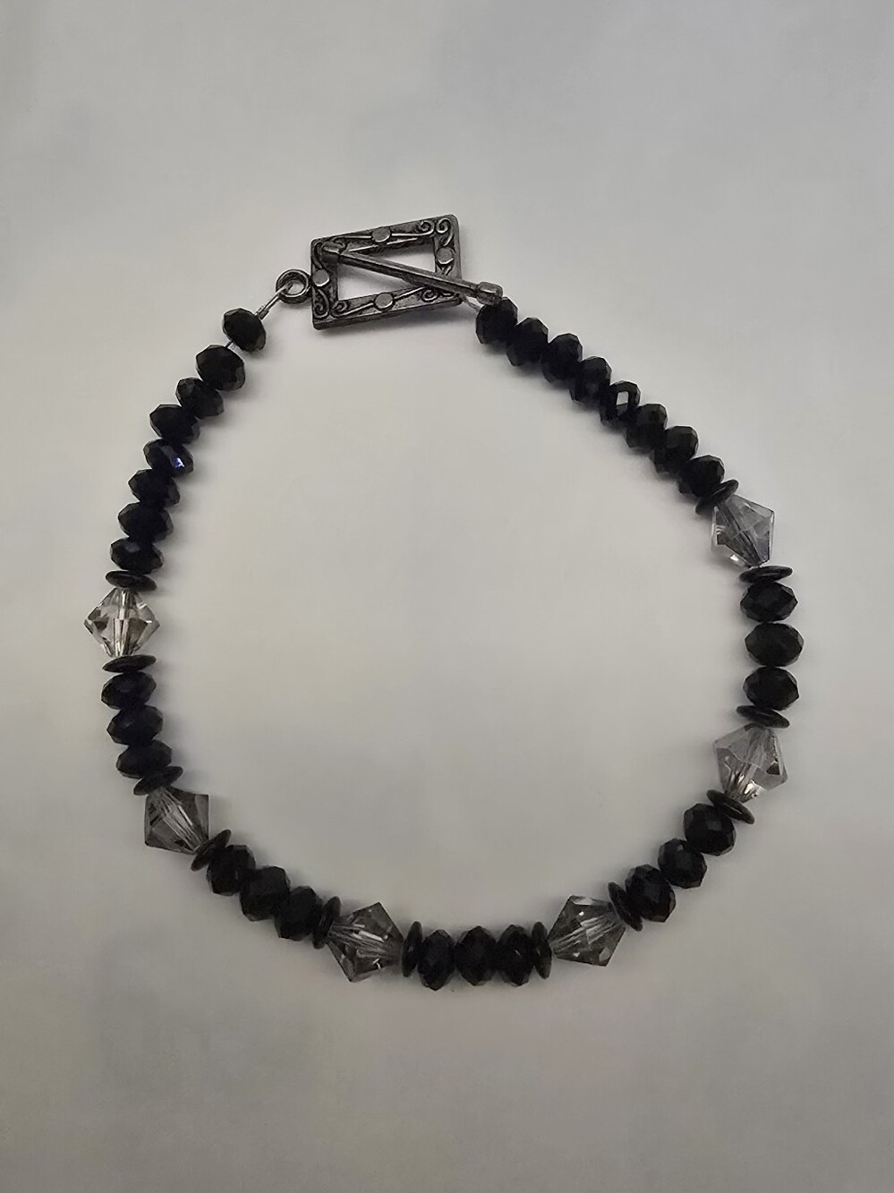 Black Faceted Bead Bracelet with Clear Accent Beads